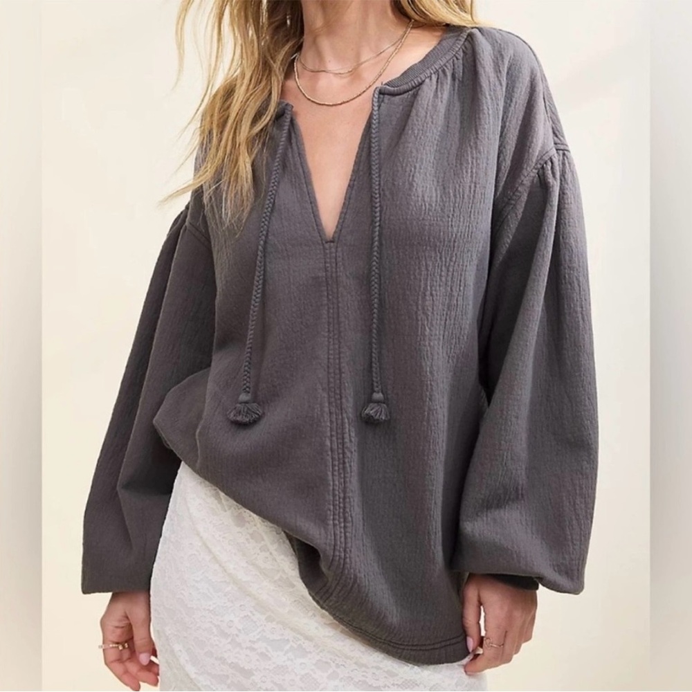 NWT Aerie Easy Street Gray Premium Cotton Oversized Boho Sweatshirt Size Small